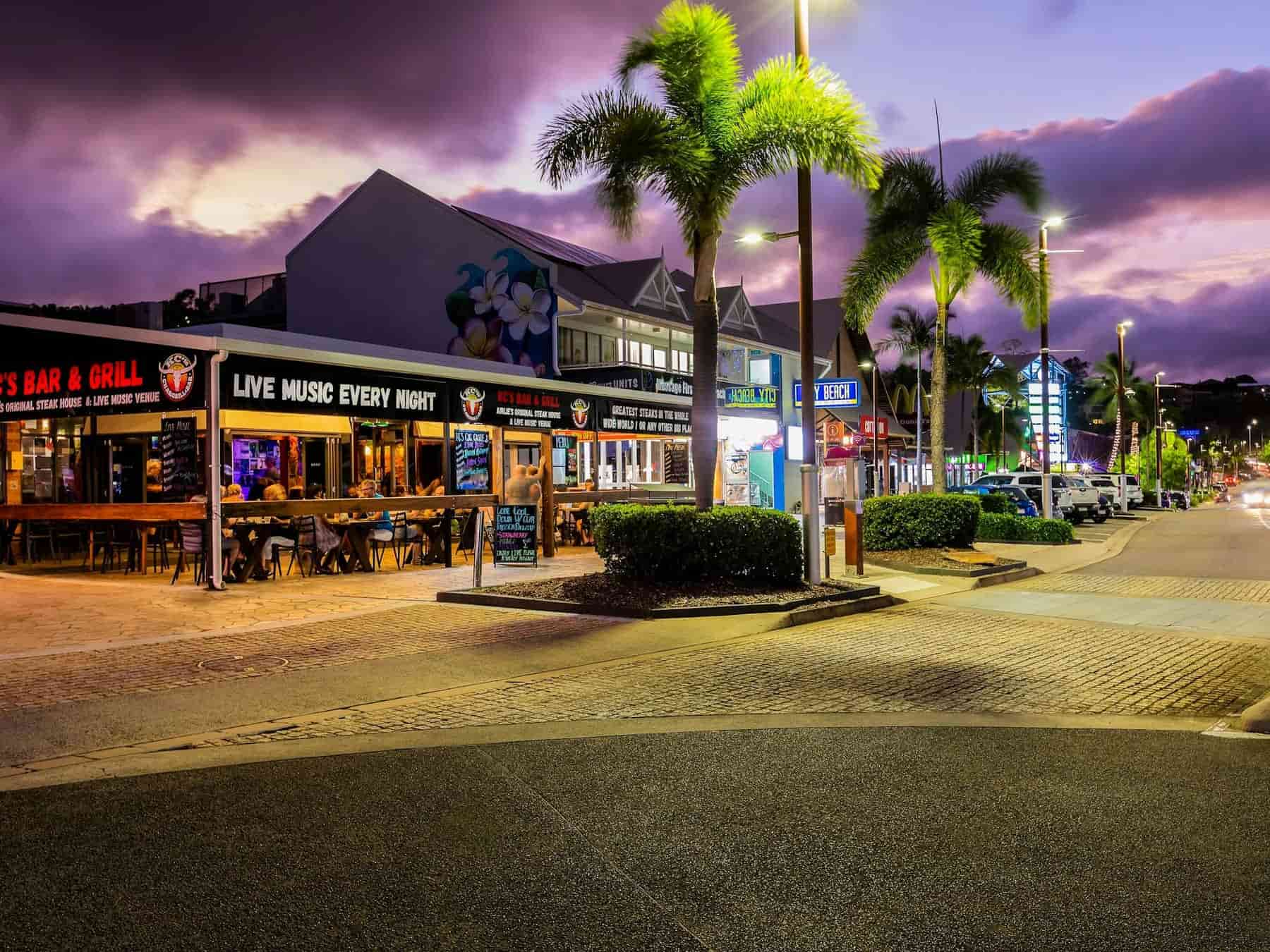 Airlie Beach street at night